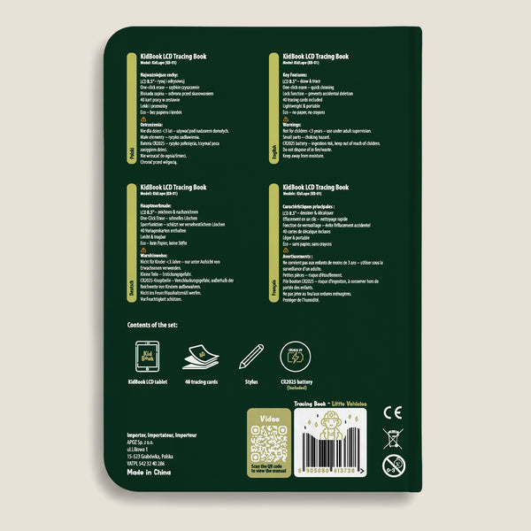 Tablet Graficzny z kartami pracy do rysowania - KidBook - Little Vehicles
